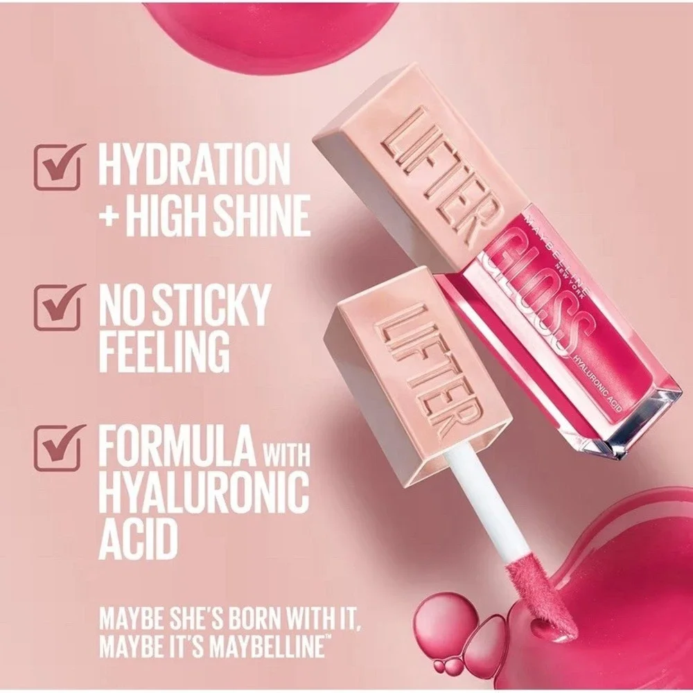 Maybelline Lifter Gloss + Hyaluronic Acid (5.4mL/0.18Oz) BubbleGum 24 color